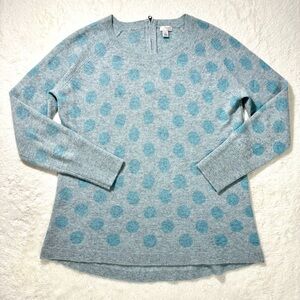 Halogen Cashmere Sweater‎ Women’s Medium Gray Blue Polka Dot Cozy Casual Modest